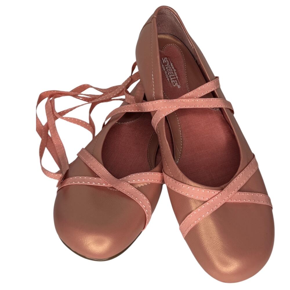 Seychelles Pink Leather Ballet Wrap Flats Balletcore Size 8